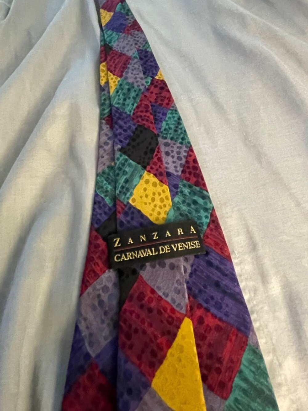 Zanzara Carnaval De Venise Mens Silk Tie Multicolor Geometric Patchwork Design - Picture 2 of 6